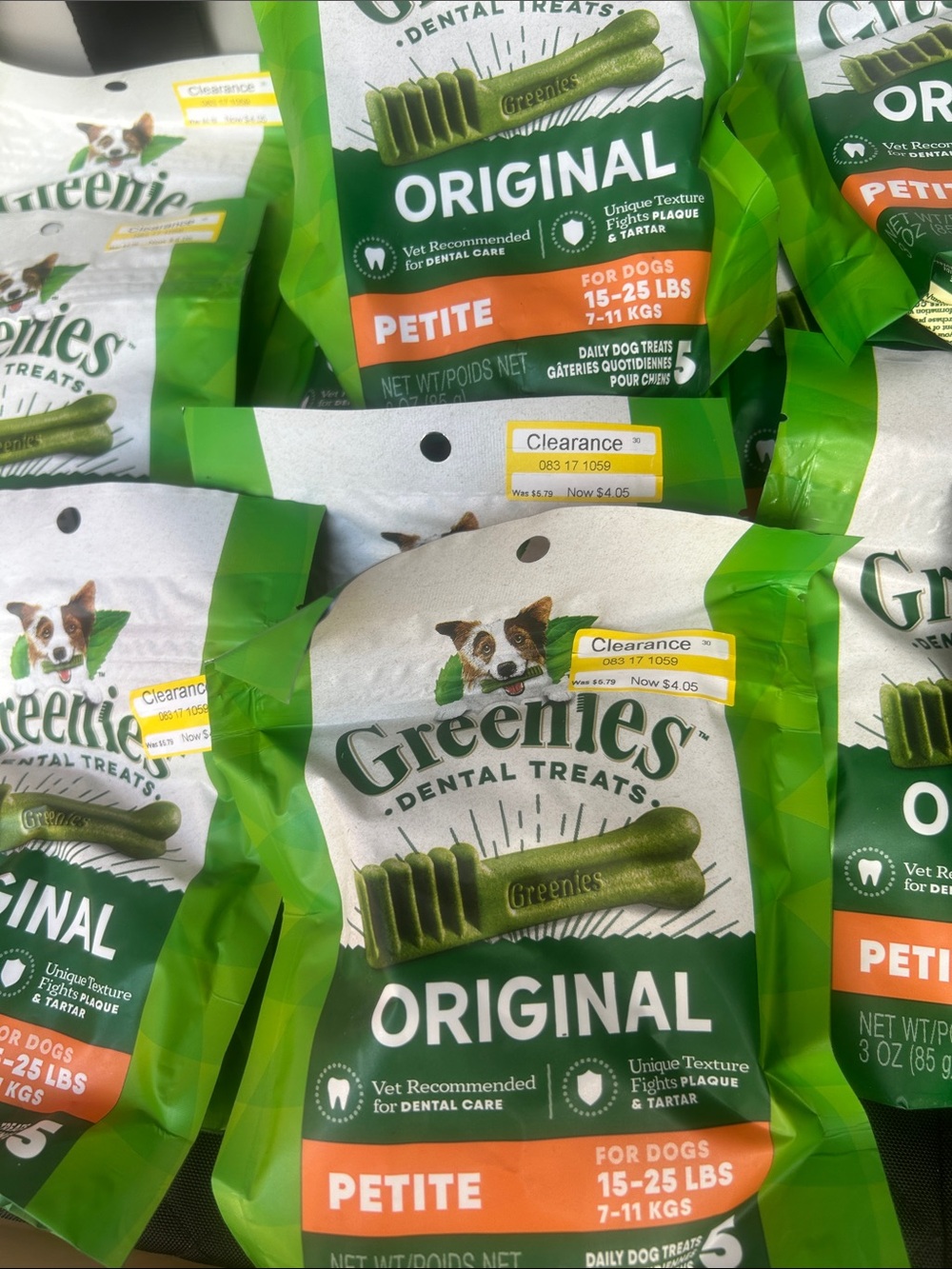 Original Petite Dental Dog Treats -greenies. 11 bags of 5 count